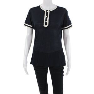 Frame Shirt Womens Piping Detail Short Sleeve Casual Top Black Size XS